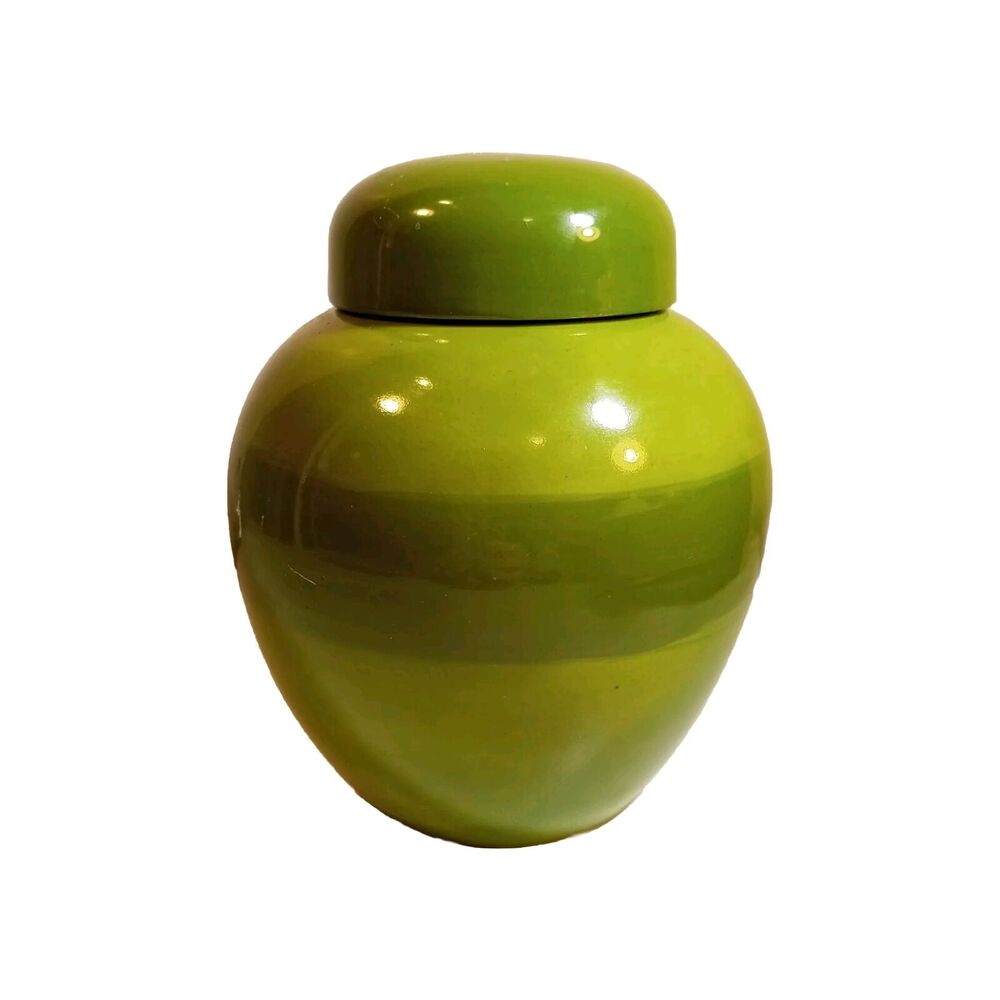 Vintage Holland Mold Ginger Jar MCM Avocado Green Handmade 6.5" Retro Decor Art